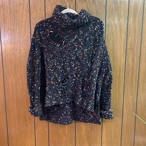 RETRO D Multicolored Distressed Cowl Neck Sweater